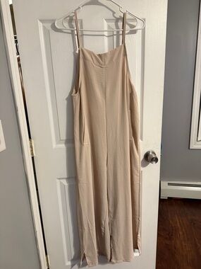 Neutral Beige Wide-Leg Spaghetti-Strap Jumpsuit